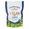 kettle corn drizzled in white and dark chocolate