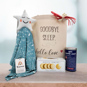 Goodbye Sleep Hello Love New Baby Gift Basket