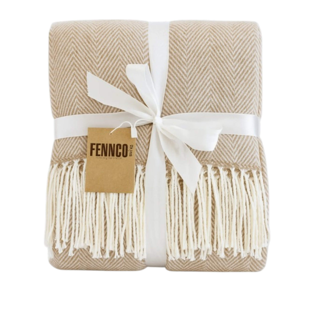 acrylic caramel colored blanket wrapped in a bow