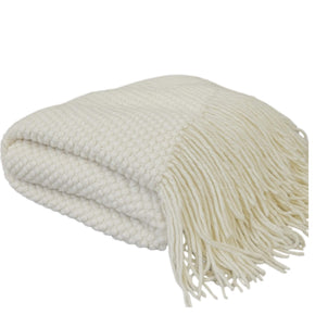 Ivory knitted blanket with fringe