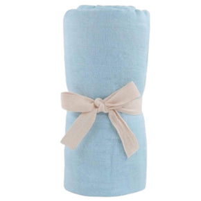 baby blanket in blue wrapped in ribbon
