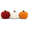 3 different colored knit pumpkins