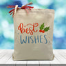 best wishes holiday print on a canvas tote bag sitting on a table