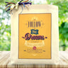 Canvas tote bag with inspirational quote Follow Your Dreams They Will Lead You To Happiness on a wooden table