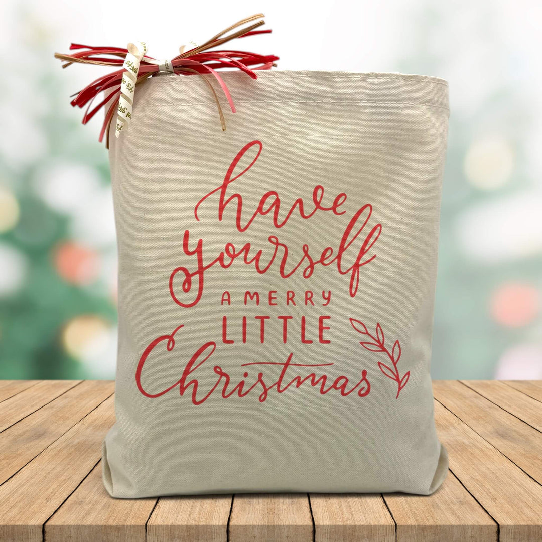 have yourself a merry little christmas printed on a canvas tote bag 