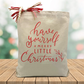 have yourself a merry little christmas printed on a canvas tote bag 