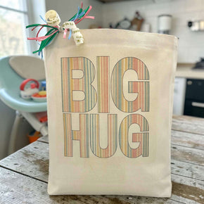 gift tote with "Big Hug" Design sitting on table