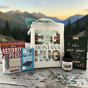 Gourmet Montana gift basket with pecans, chocolate bar, jam, and jerky