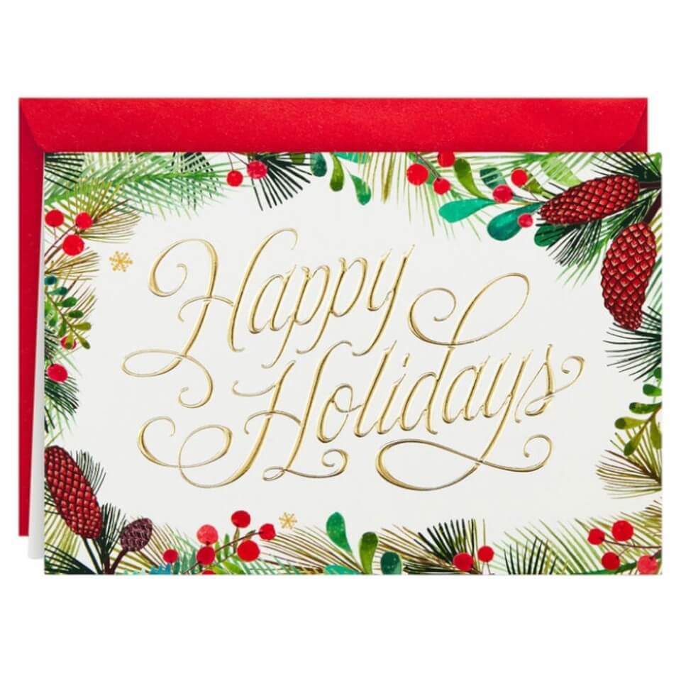 happy holidays red and green greeting card