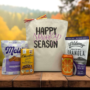 Halloween gift basket with cookies, chocolate bar, poppi and granola