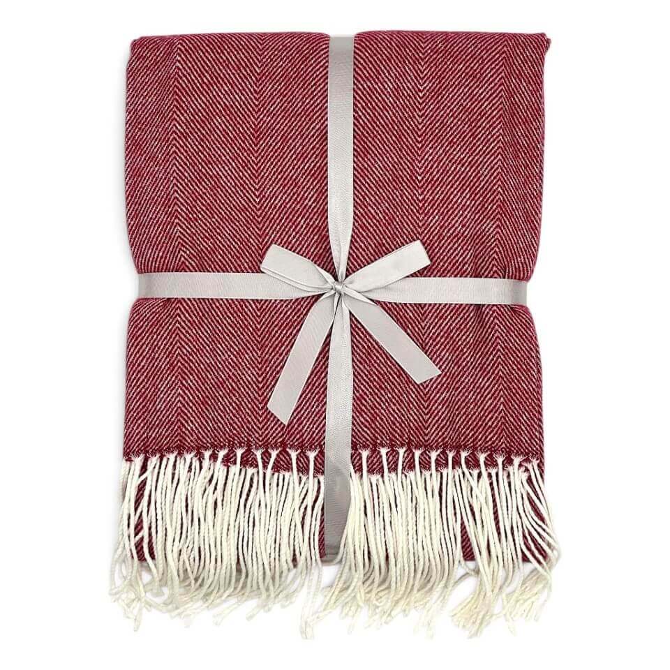 red herringbone throw blanket