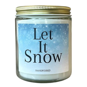 let it snow with blue snowflakes printed on large candle