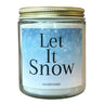 let it snow with blue snowflakes printed on large candle