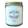 marry & bright in colorful letters printed on front of candle