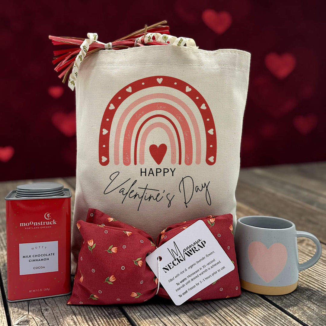 valentines gift with cocoa, a neck wrap and a mug