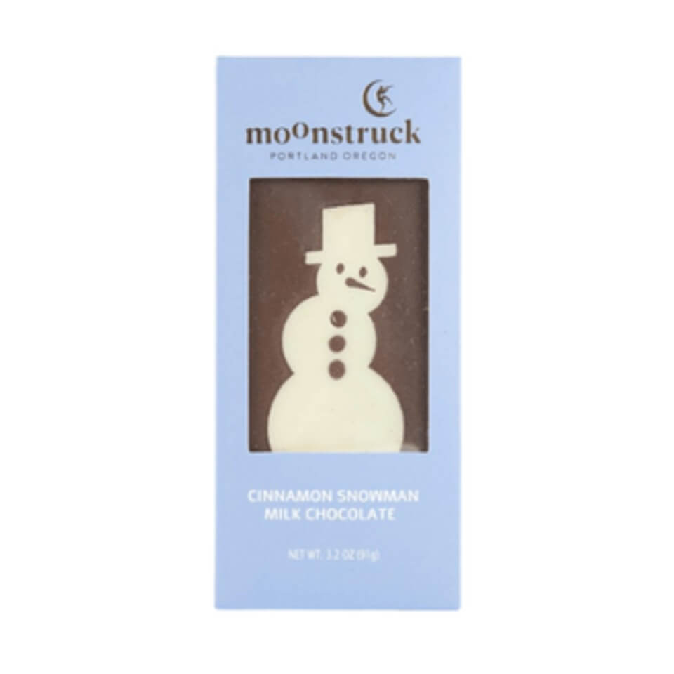 cinnamon milk chocolate bar with a snowman 