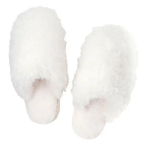 Bella Sleep & Spa Plush Mohair Ivory Slippers with Hard Sole