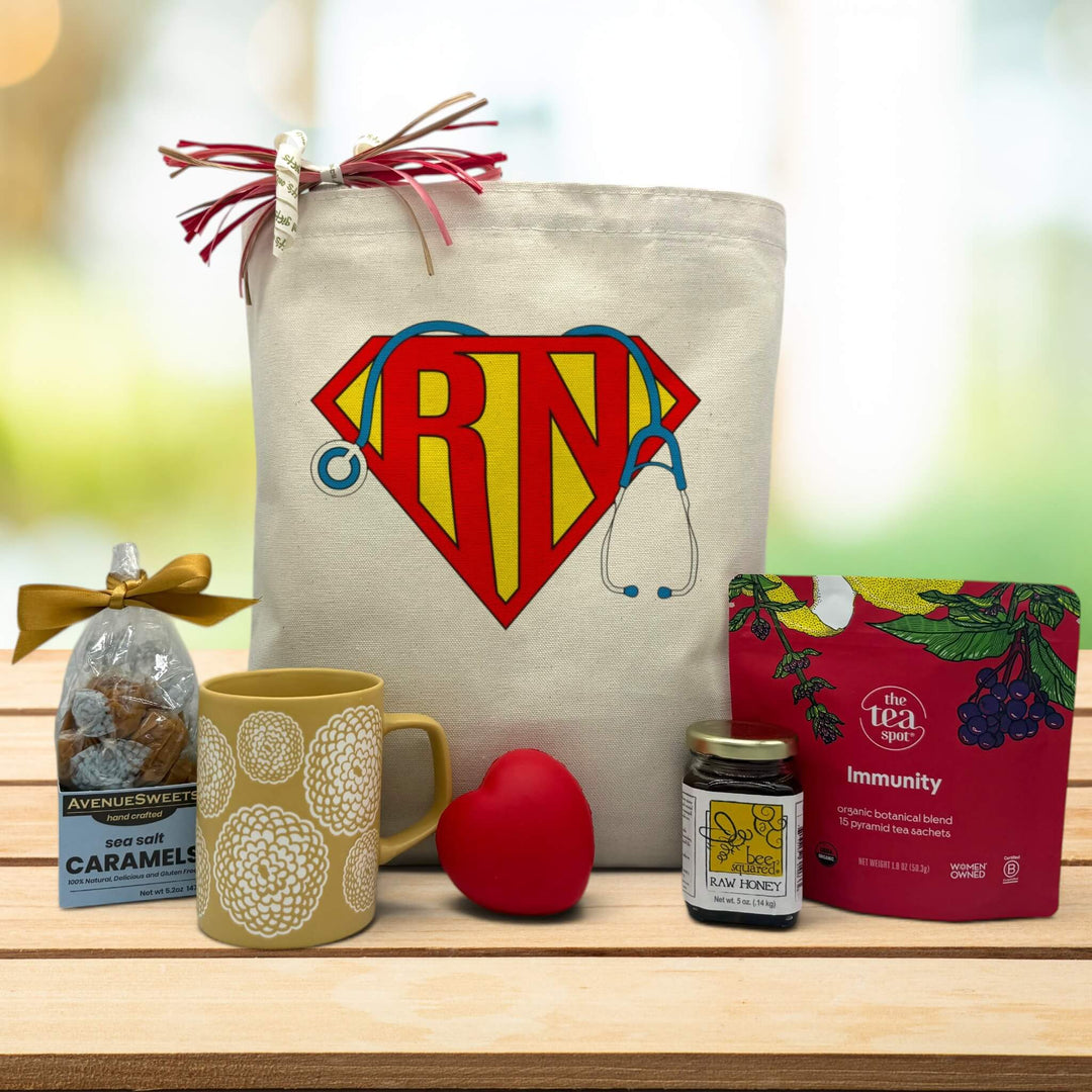 RN in side of superman design with snacks sitting on a table