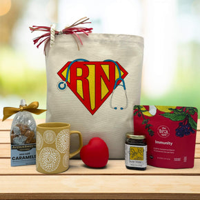 RN in side of superman design with snacks sitting on a table
