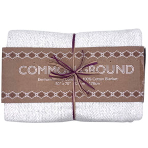 Common Ground White Herringbone Cotton Throw