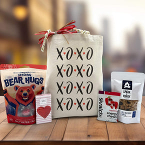 heartfelt gift with taffy, tissues, energy chews and granola